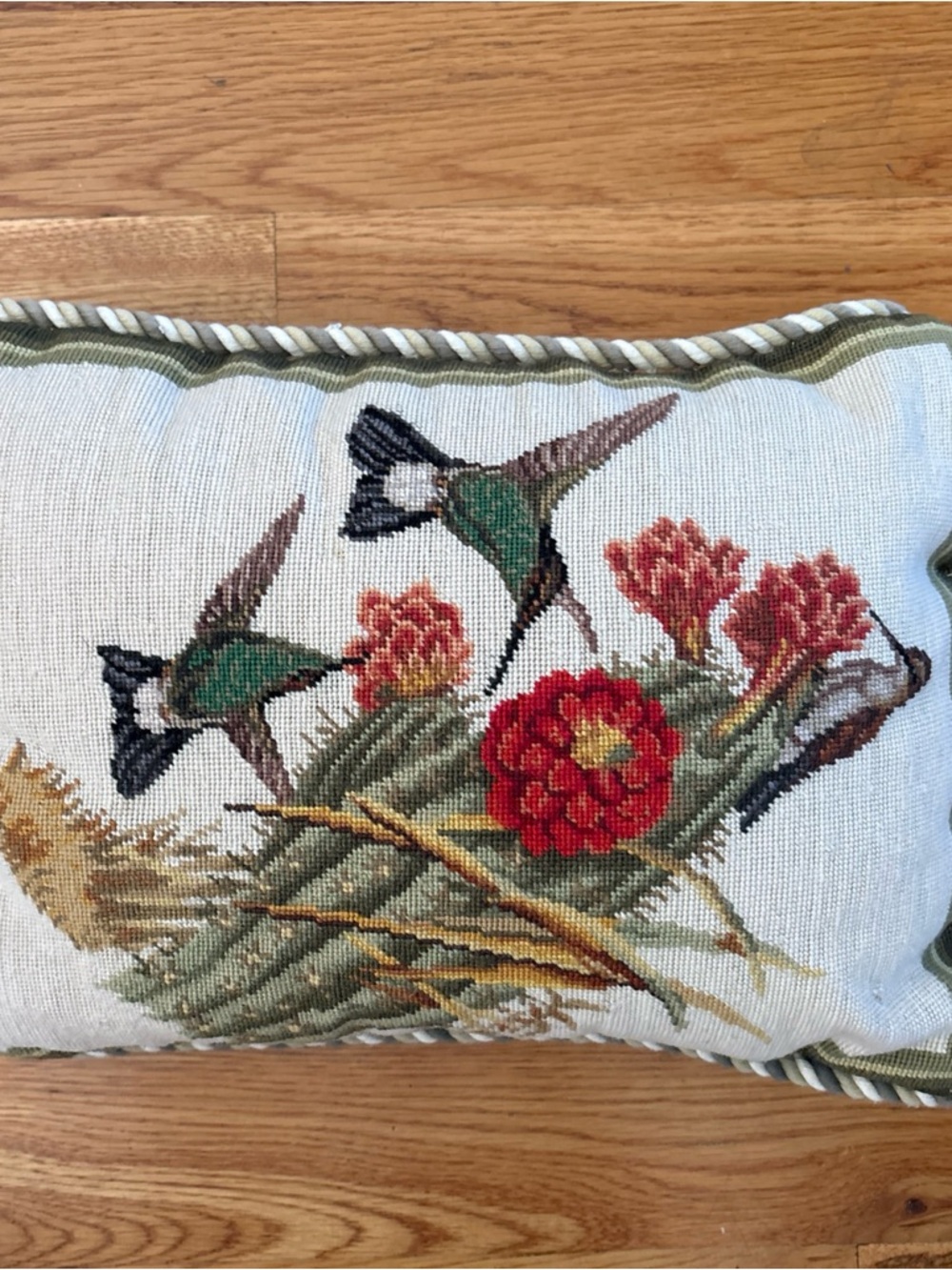 Hummingbird Floral Decorative Pillow - Green Nature Flowers